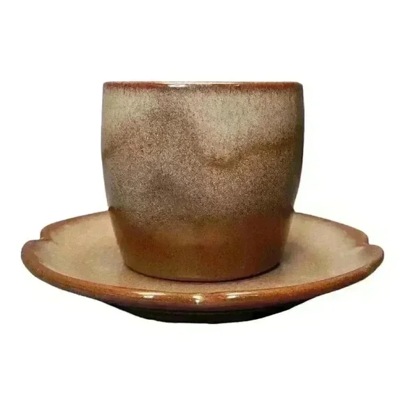 Vintage Frankoma Pottery Plainsman Brown Satin Tea Cup Coffee Mug 5C and Saucer - Picture 2 of 6